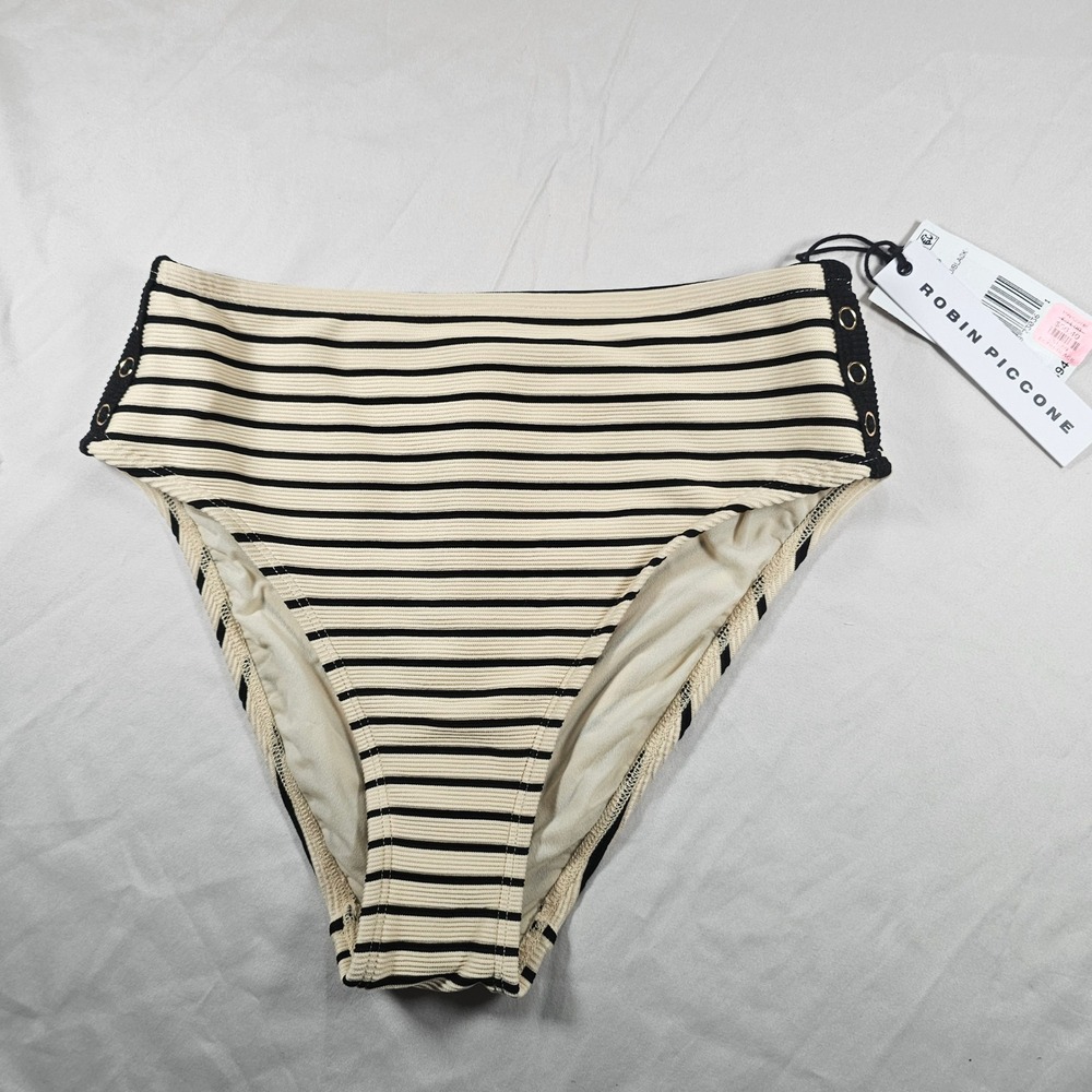 Robin Piccone M Medium Swim Bottom Only High Waist Textured Stripes NWT 1643